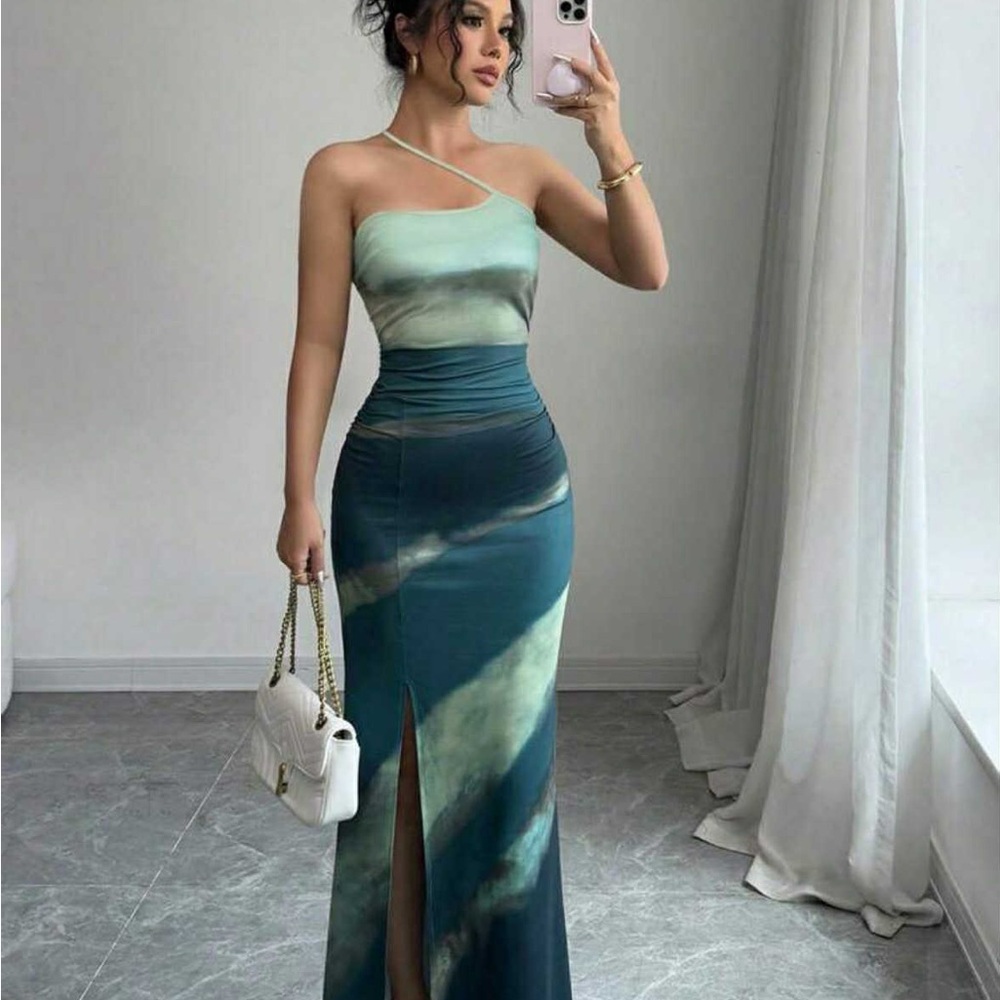 NWT SHEIN Green and Blue One Shoulder Bodycon Dress